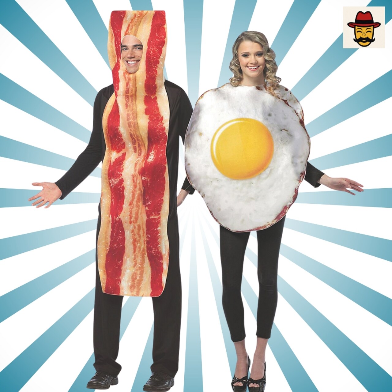 Bacon Slice and Fried Eggs Couples Costume Set Food Tunics Funny Breakfast Halloween Outfit